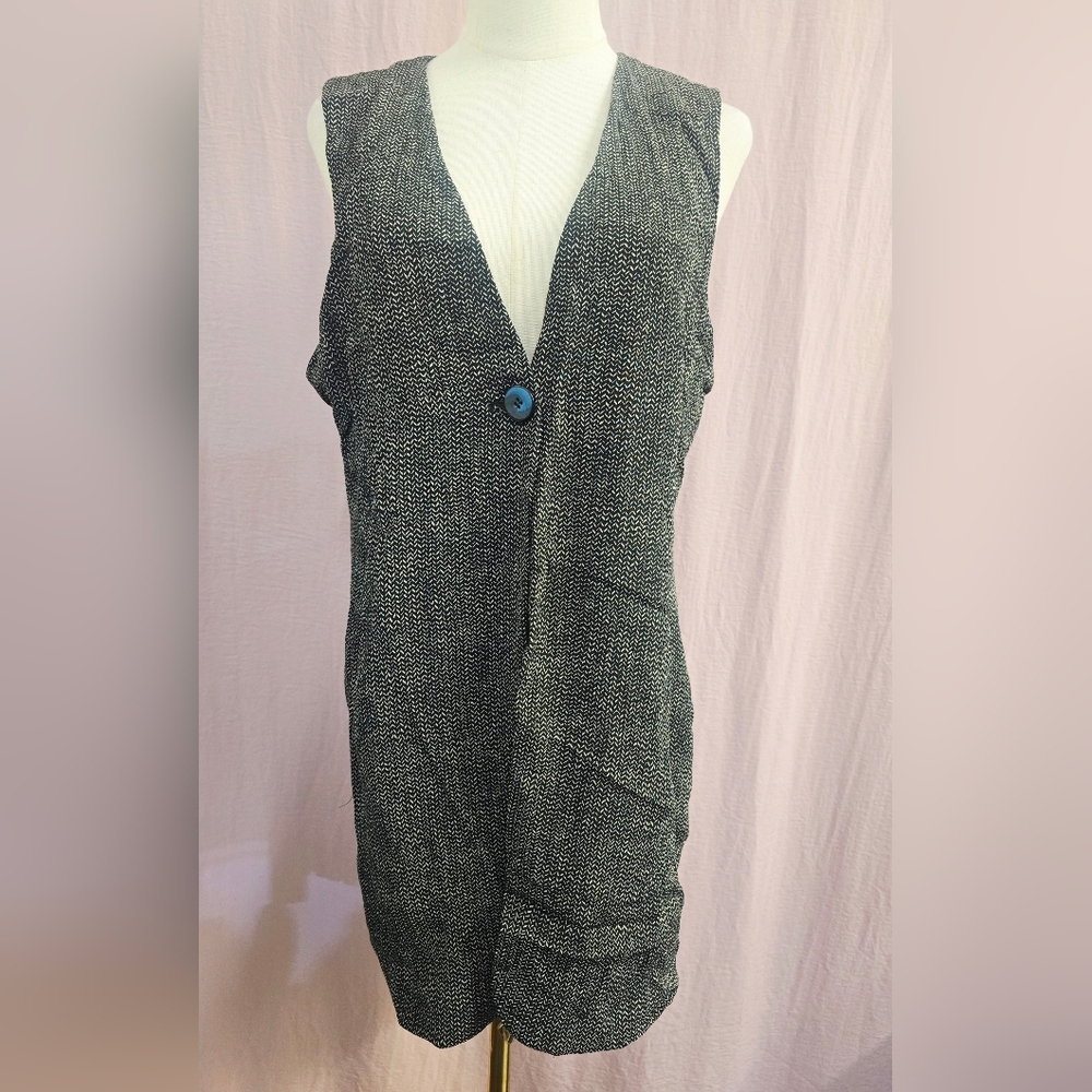 Vintage Jones NEW YORK Herringbone Sleeveless Long Rayon Vest Dress, Black, 12
